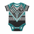 New Zealand Maori Rugby Custom Baby Onesie Aotearoa Koru Geometric - Oceanic Color