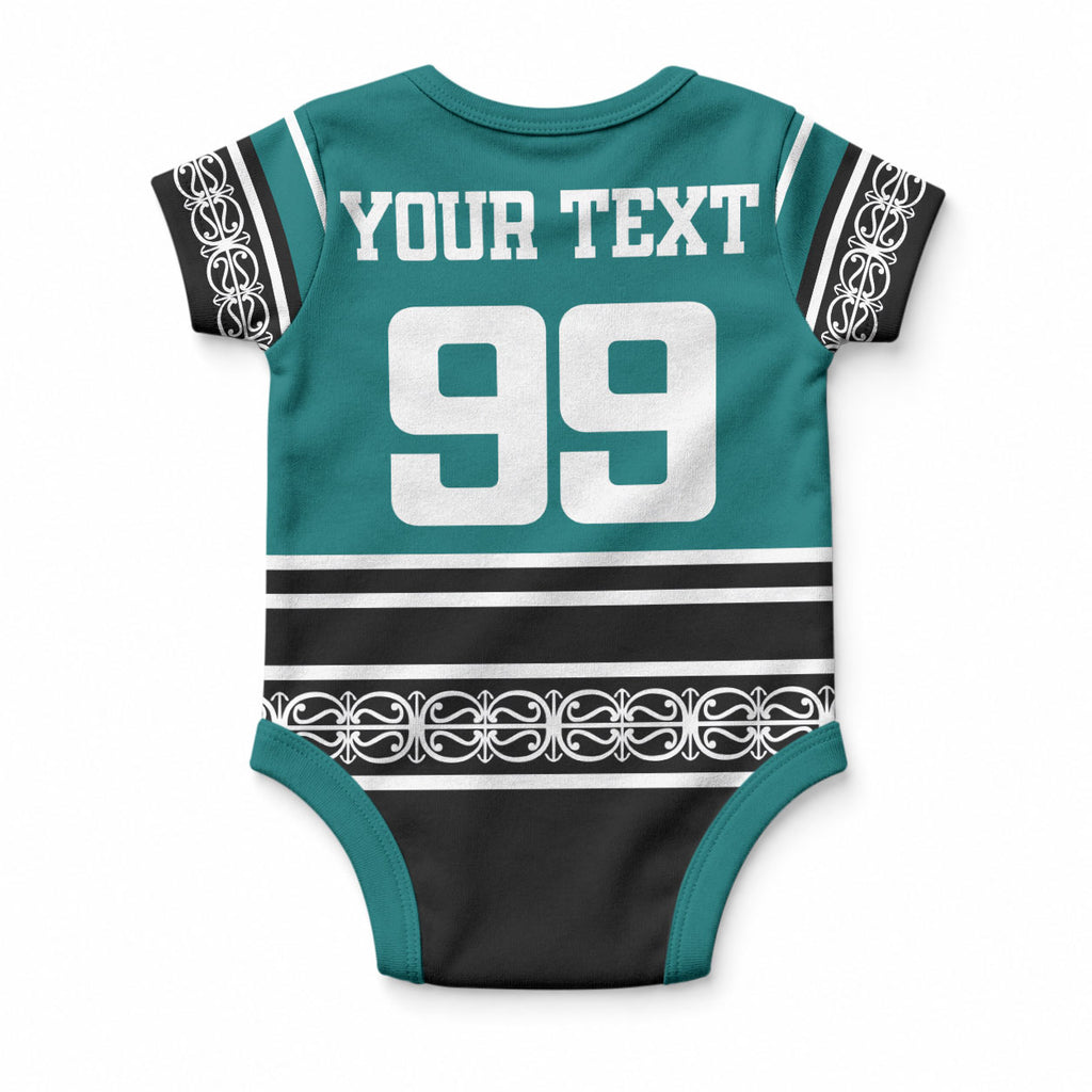 New Zealand Maori Rugby Custom Baby Onesie Aotearoa Koru Geometric - Oceanic Color