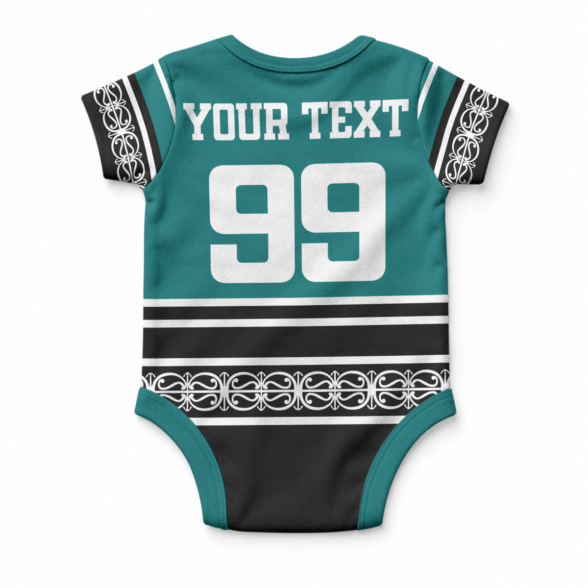 New Zealand Maori Rugby Custom Baby Onesie Aotearoa Koru Geometric - Oceanic Color