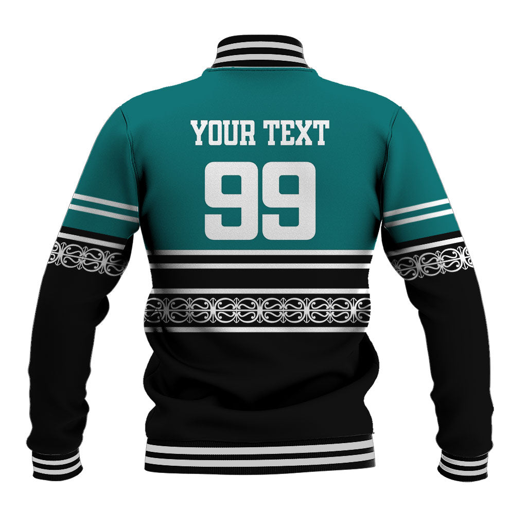 New Zealand Maori Rugby Custom Baseball Jacket Aotearoa Koru Geometric - Oceanic Color