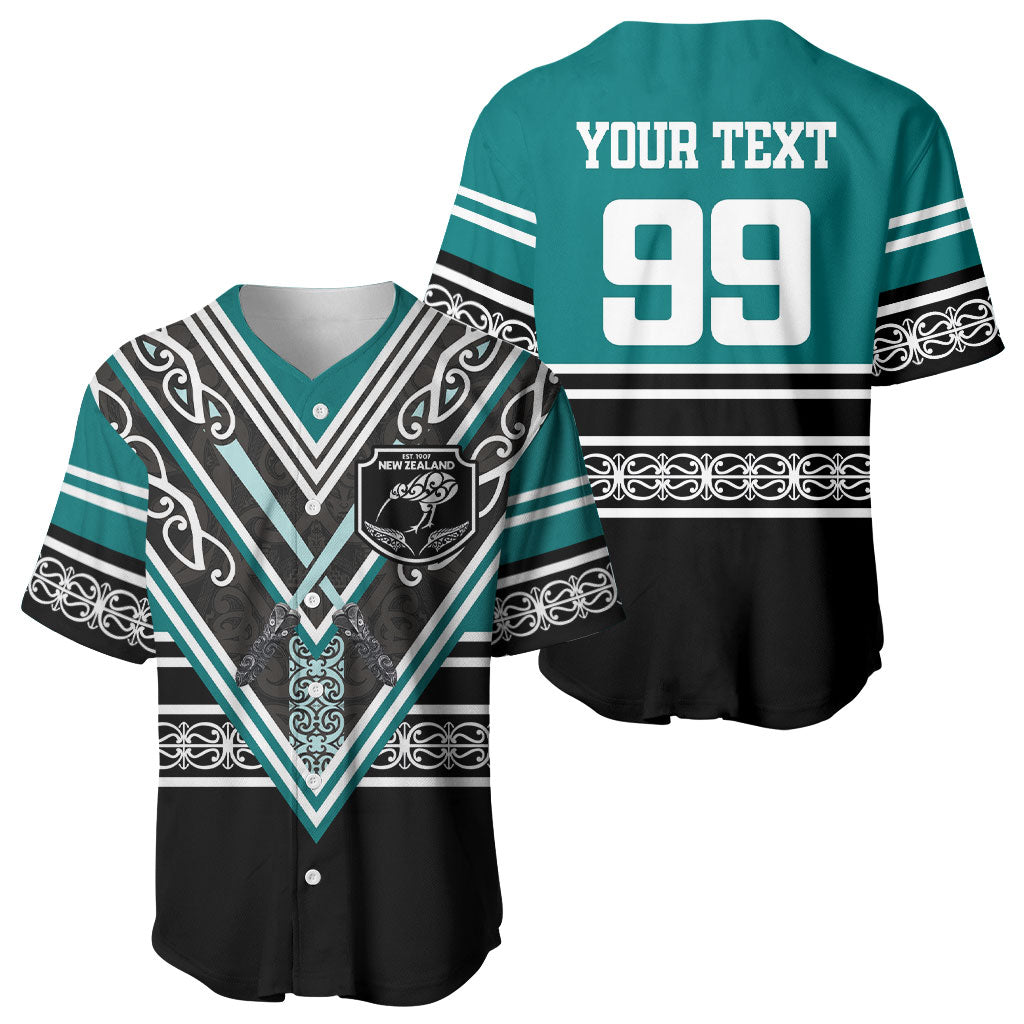 New Zealand Maori Rugby Custom Baseball Jersey Aotearoa Koru Geometric - Oceanic Color