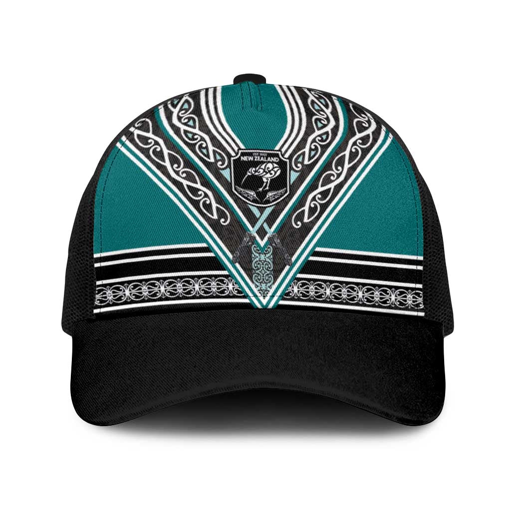 New Zealand Maori Rugby Baseball Net Cap Aotearoa Koru Geometric - Oceanic Color