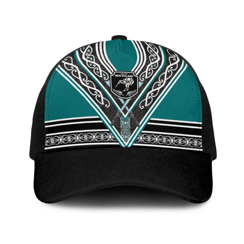 New Zealand Maori Rugby Baseball Net Cap Aotearoa Koru Geometric - Oceanic Color