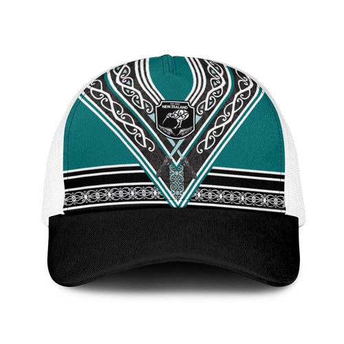 New Zealand Maori Rugby Baseball Net Cap Aotearoa Koru Geometric - Oceanic Color