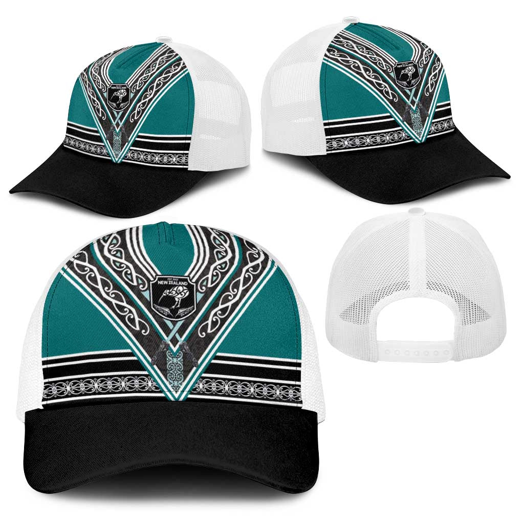 New Zealand Maori Rugby Baseball Net Cap Aotearoa Koru Geometric - Oceanic Color