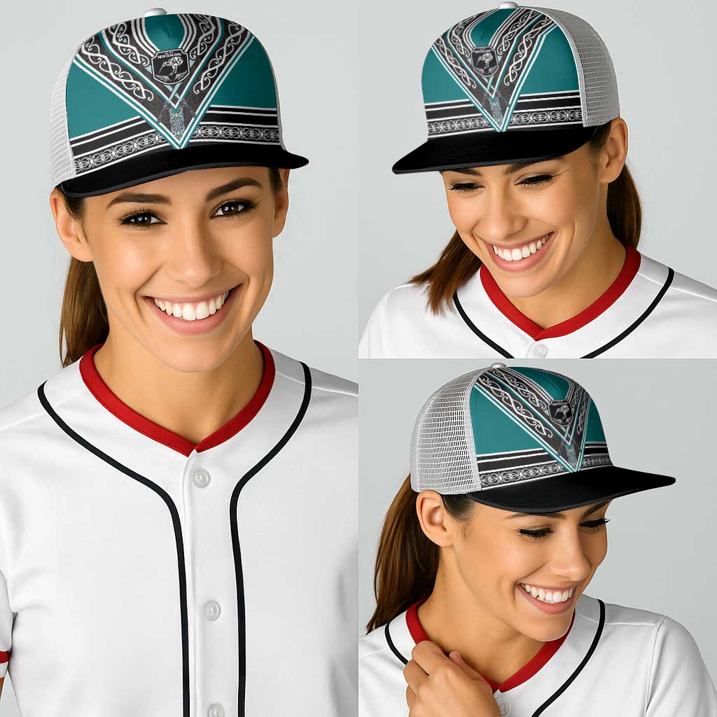 New Zealand Maori Rugby Baseball Net Cap Aotearoa Koru Geometric - Oceanic Color