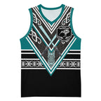 New Zealand Maori Rugby Custom Basketball Jersey Aotearoa Koru Geometric - Oceanic Color