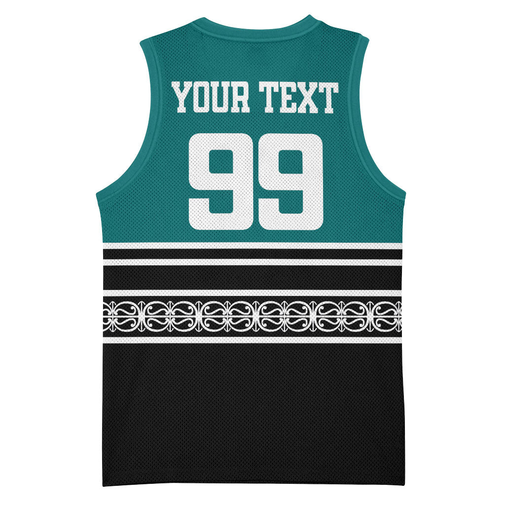 New Zealand Maori Rugby Custom Basketball Jersey Aotearoa Koru Geometric - Oceanic Color