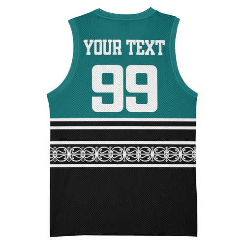 New Zealand Maori Rugby Custom Basketball Jersey Aotearoa Koru Geometric - Oceanic Color