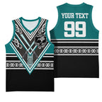 New Zealand Maori Rugby Custom Basketball Jersey Aotearoa Koru Geometric - Oceanic Color