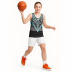 New Zealand Maori Rugby Custom Basketball Jersey Aotearoa Koru Geometric - Oceanic Color