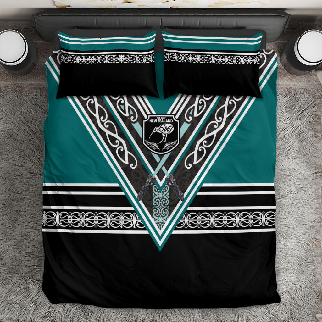New Zealand Maori Rugby Bedding Set Aotearoa Koru Geometric - Oceanic Color