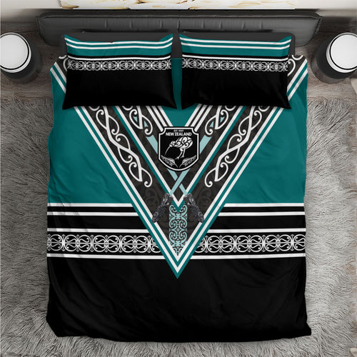 New Zealand Maori Rugby Bedding Set Aotearoa Koru Geometric - Oceanic Color