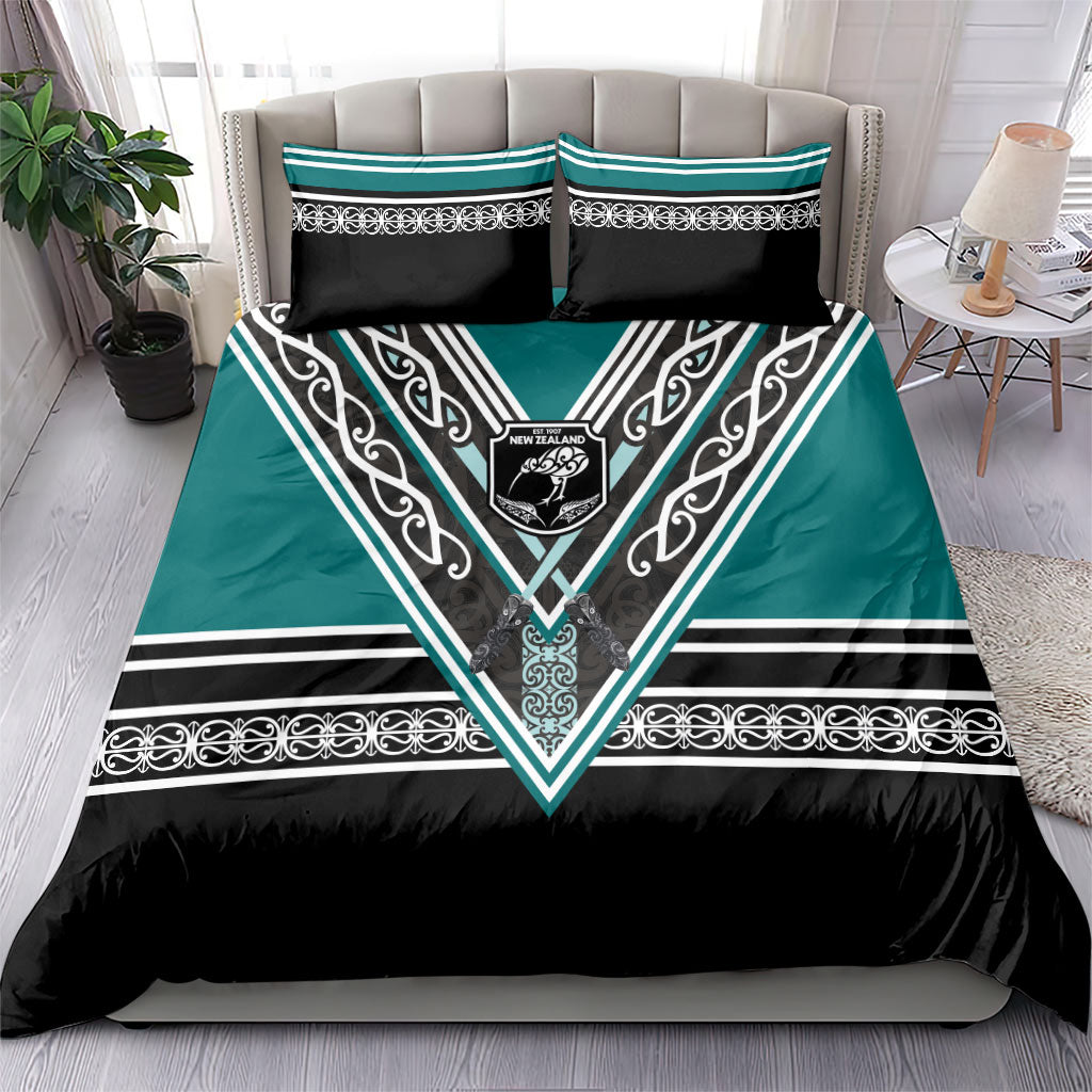 New Zealand Maori Rugby Bedding Set Aotearoa Koru Geometric - Oceanic Color