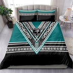 New Zealand Maori Rugby Bedding Set Aotearoa Koru Geometric - Oceanic Color