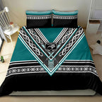 New Zealand Maori Rugby Bedding Set Aotearoa Koru Geometric - Oceanic Color