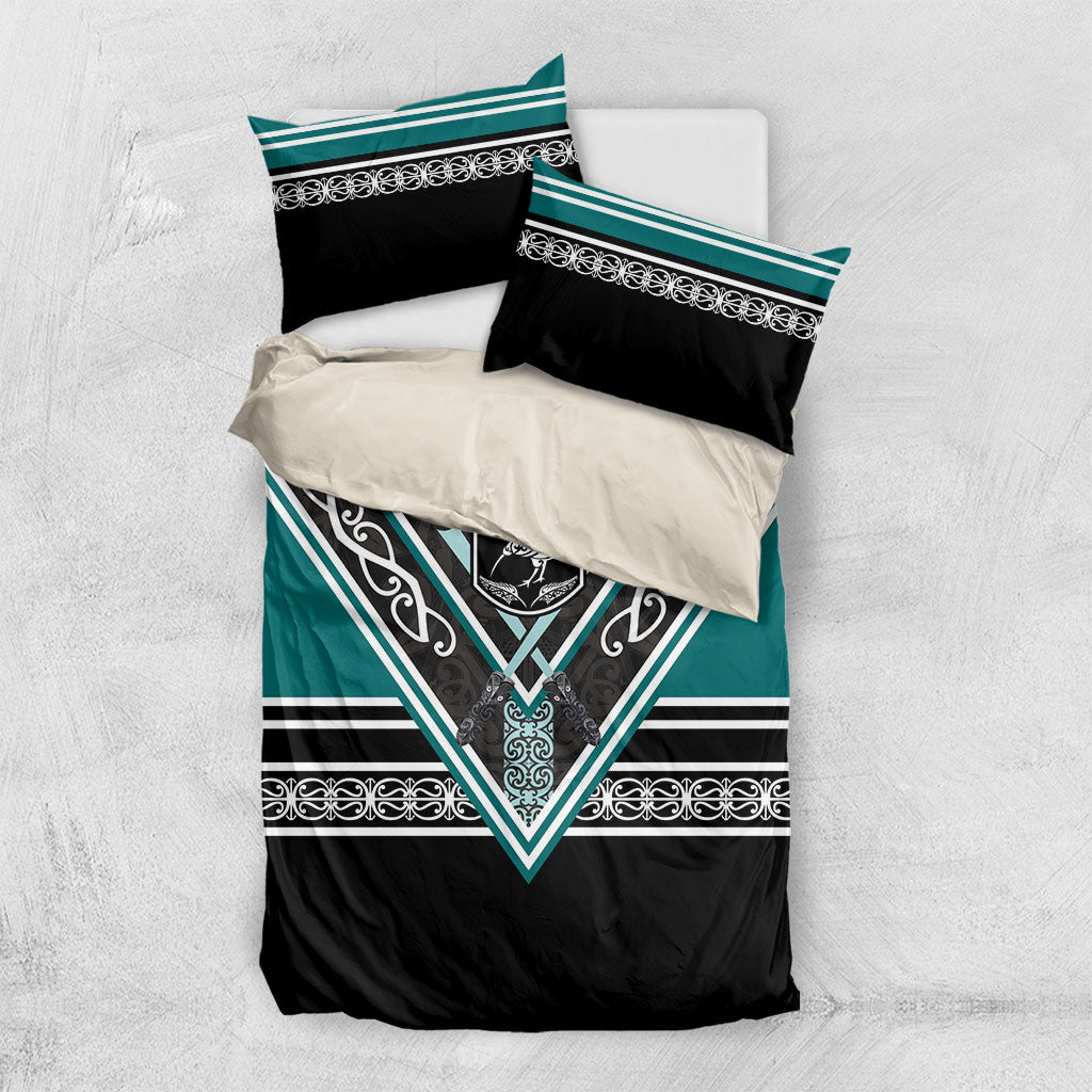 New Zealand Maori Rugby Bedding Set Aotearoa Koru Geometric - Oceanic Color