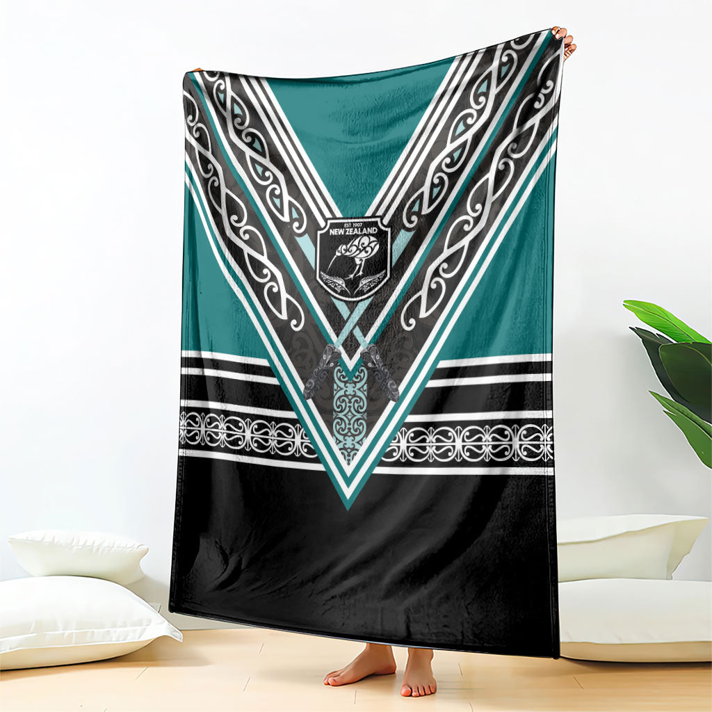 New Zealand Maori Rugby Blanket Aotearoa Koru Geometric - Oceanic Color