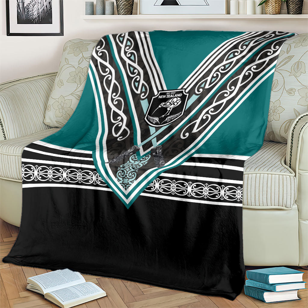 New Zealand Maori Rugby Blanket Aotearoa Koru Geometric - Oceanic Color