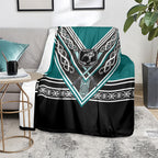 New Zealand Maori Rugby Blanket Aotearoa Koru Geometric - Oceanic Color