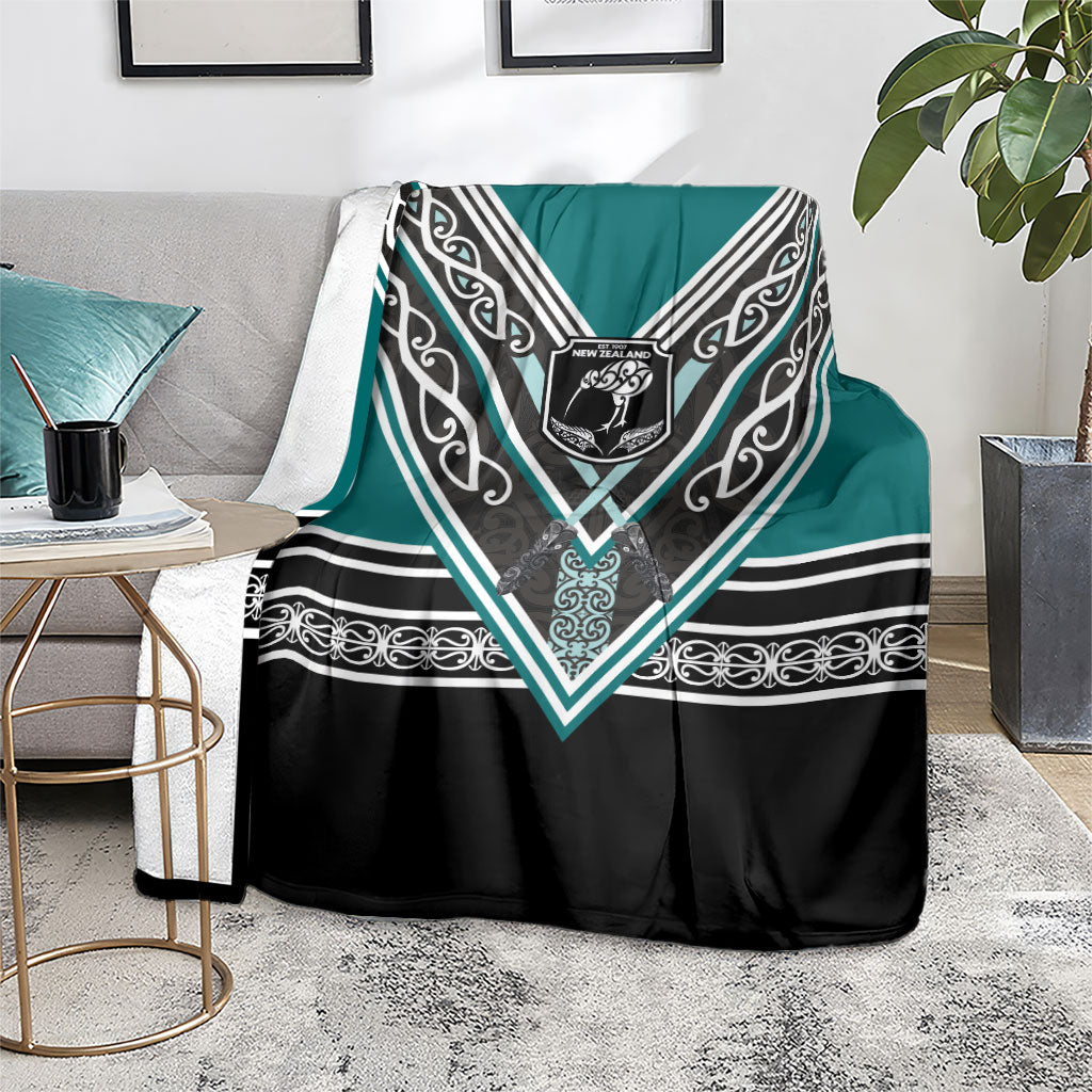 New Zealand Maori Rugby Blanket Aotearoa Koru Geometric - Oceanic Color