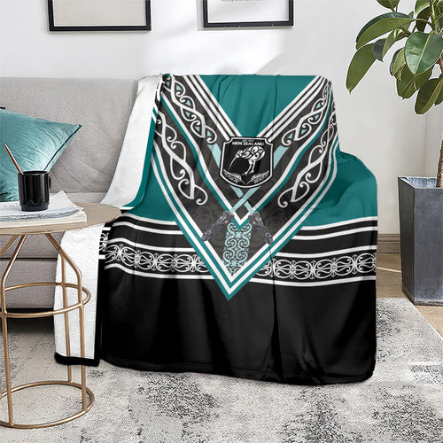 New Zealand Maori Rugby Blanket Aotearoa Koru Geometric - Oceanic Color