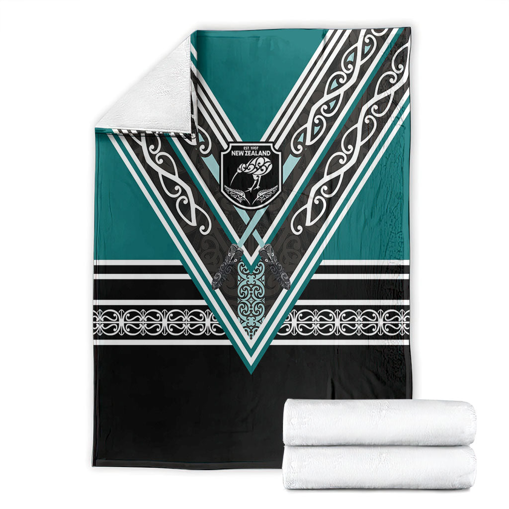 New Zealand Maori Rugby Blanket Aotearoa Koru Geometric - Oceanic Color