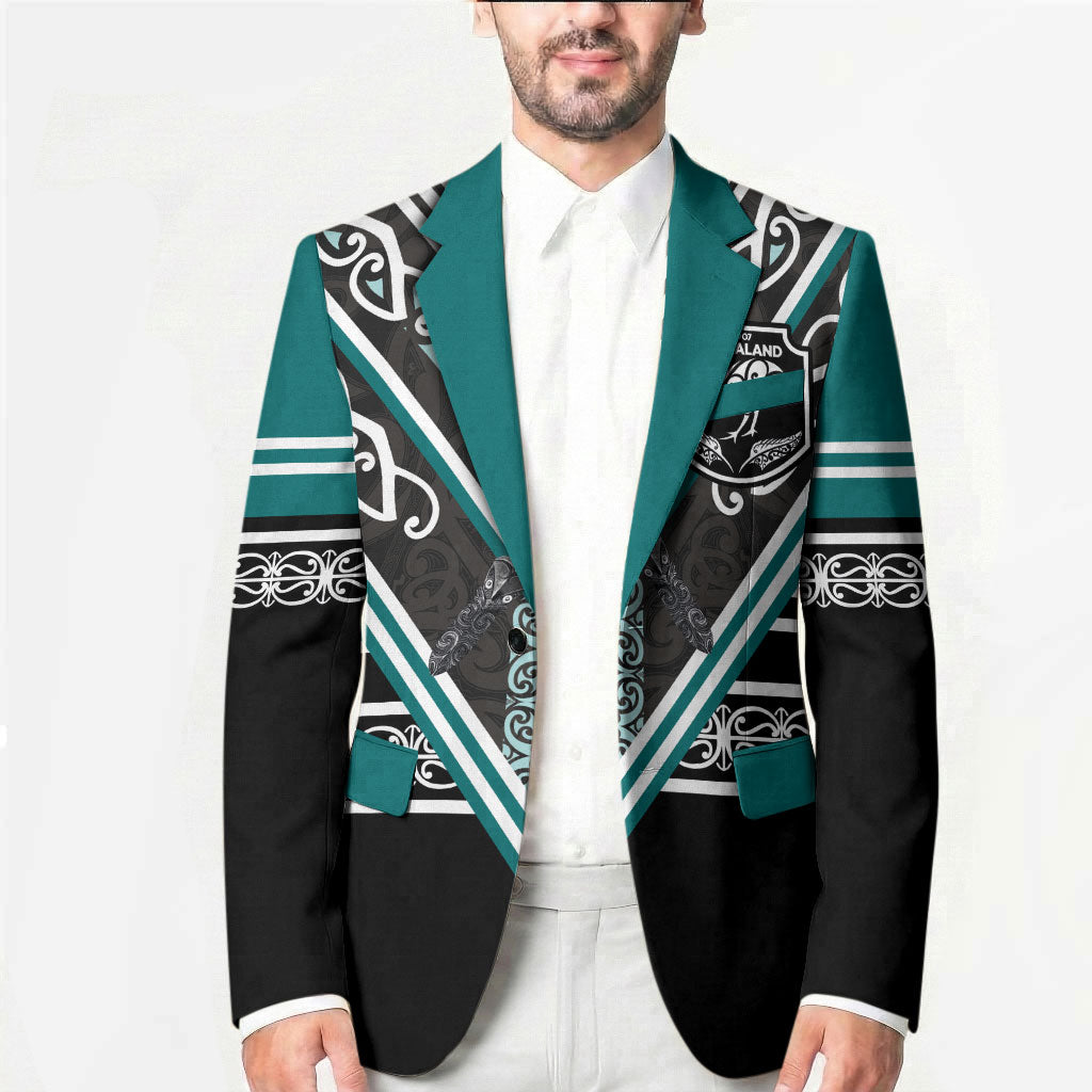 New Zealand Maori Rugby Custom Blazer Aotearoa Koru Geometric - Oceanic Color