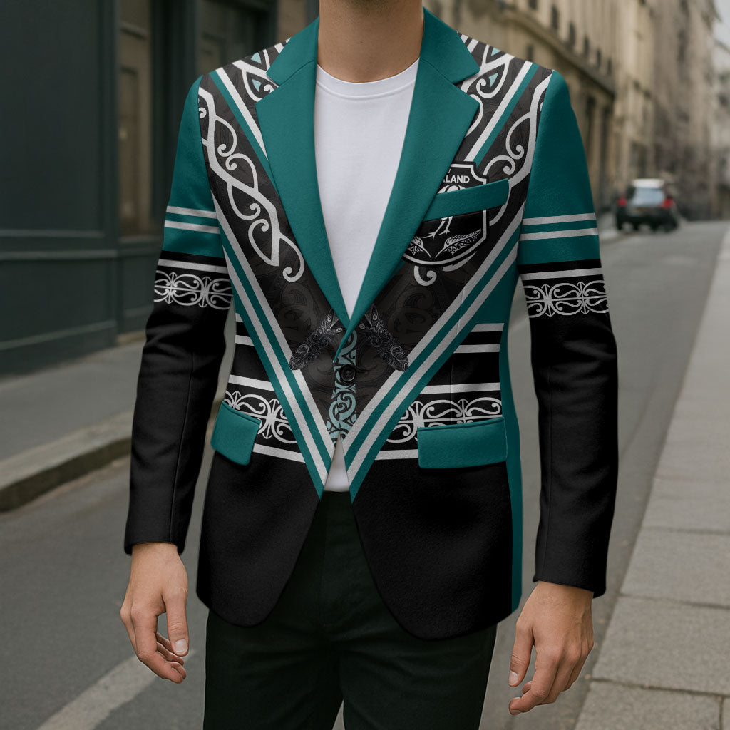 New Zealand Maori Rugby Custom Blazer Aotearoa Koru Geometric - Oceanic Color