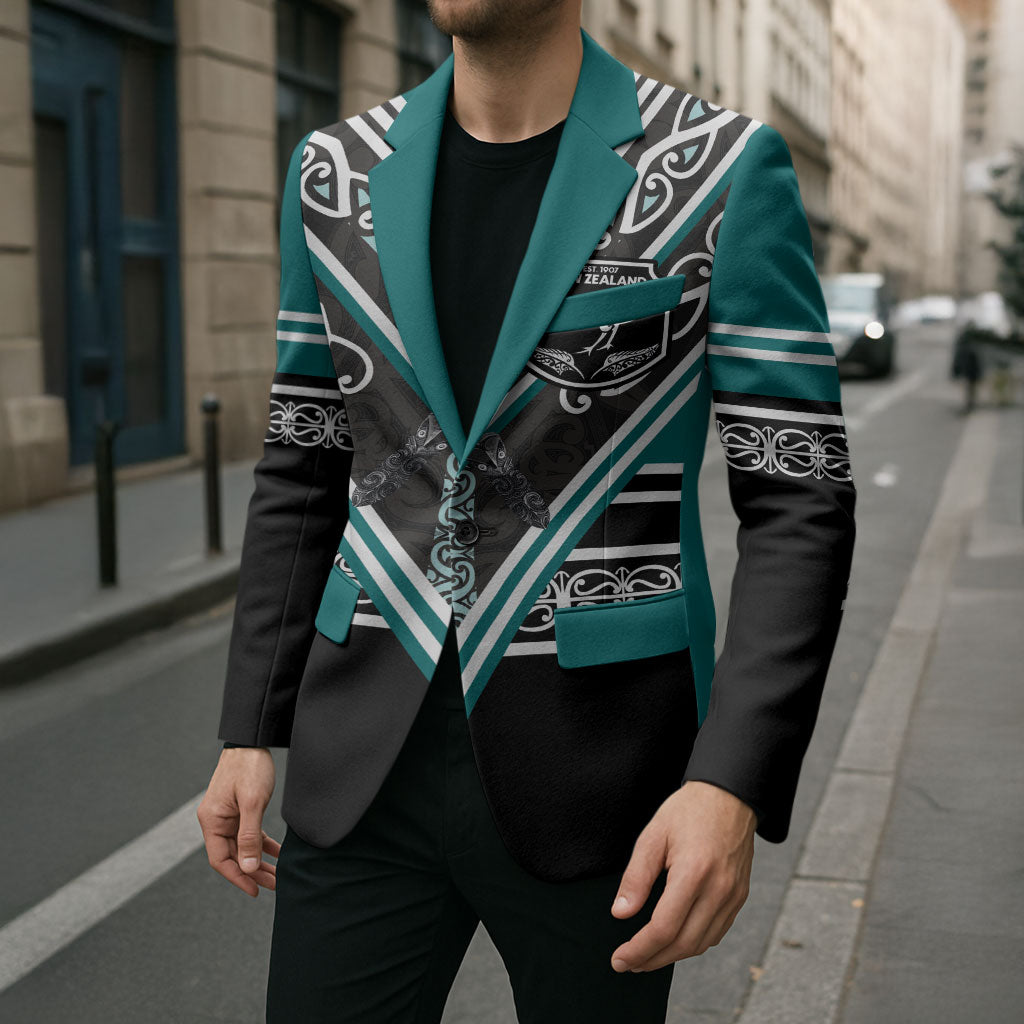 New Zealand Maori Rugby Custom Blazer Aotearoa Koru Geometric - Oceanic Color