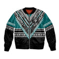 New Zealand Maori Rugby Custom Bomber Jacket Aotearoa Koru Geometric - Oceanic Color