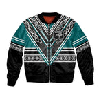New Zealand Maori Rugby Custom Bomber Jacket Aotearoa Koru Geometric - Oceanic Color