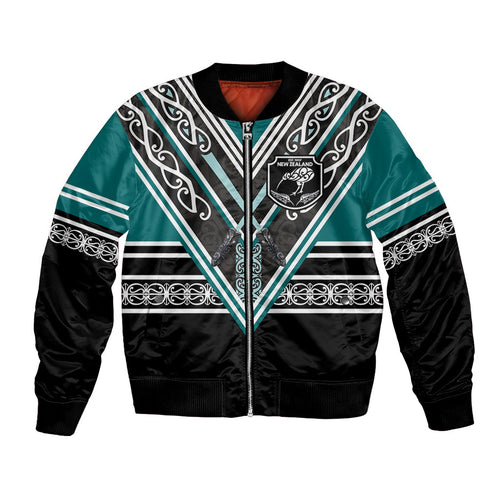 New Zealand Maori Rugby Custom Bomber Jacket Aotearoa Koru Geometric - Oceanic Color