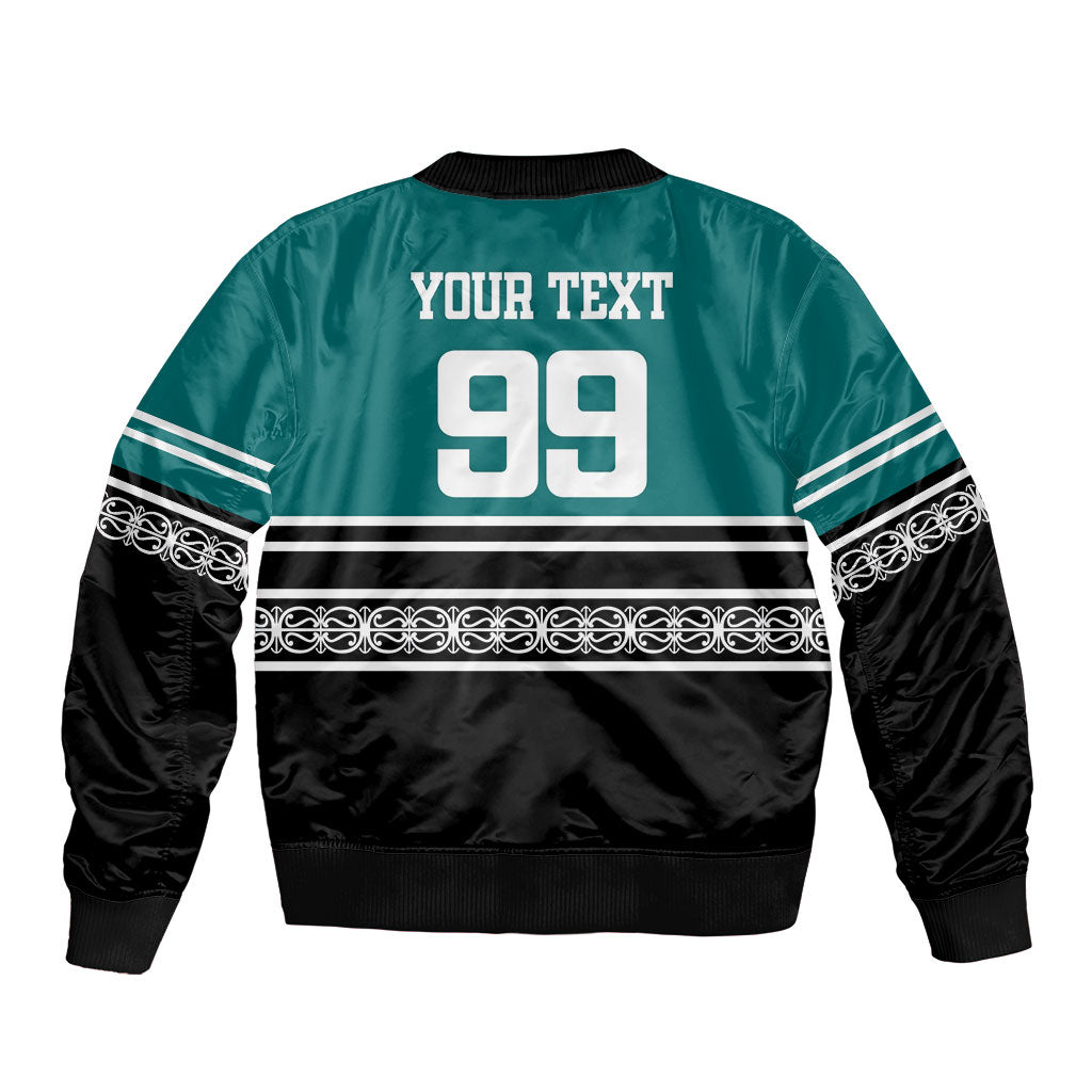 New Zealand Maori Rugby Custom Bomber Jacket Aotearoa Koru Geometric - Oceanic Color