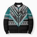 New Zealand Maori Rugby Custom Bomber Puffer Jacket Aotearoa Koru Geometric - Oceanic Color