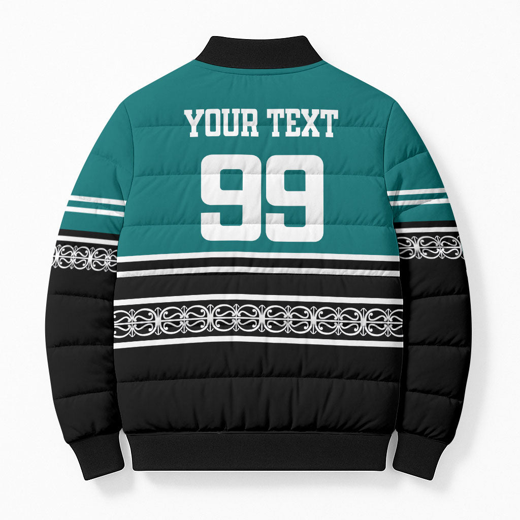 New Zealand Maori Rugby Custom Bomber Puffer Jacket Aotearoa Koru Geometric - Oceanic Color
