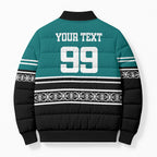 New Zealand Maori Rugby Custom Bomber Puffer Jacket Aotearoa Koru Geometric - Oceanic Color