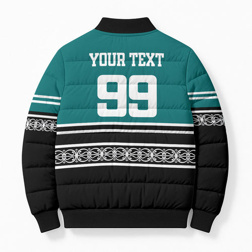 New Zealand Maori Rugby Custom Bomber Puffer Jacket Aotearoa Koru Geometric - Oceanic Color