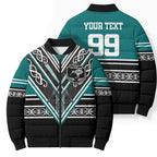 New Zealand Maori Rugby Custom Bomber Puffer Jacket Aotearoa Koru Geometric - Oceanic Color