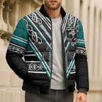 New Zealand Maori Rugby Custom Bomber Puffer Jacket Aotearoa Koru Geometric - Oceanic Color
