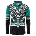 New Zealand Maori Rugby Custom Button Sweatshirt Aotearoa Koru Geometric - Oceanic Color
