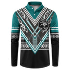 New Zealand Maori Rugby Custom Button Sweatshirt Aotearoa Koru Geometric - Oceanic Color