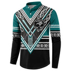 New Zealand Maori Rugby Custom Button Sweatshirt Aotearoa Koru Geometric - Oceanic Color