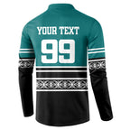New Zealand Maori Rugby Custom Button Sweatshirt Aotearoa Koru Geometric - Oceanic Color