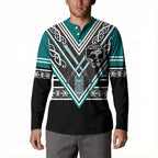 New Zealand Maori Rugby Custom Button Sweatshirt Aotearoa Koru Geometric - Oceanic Color