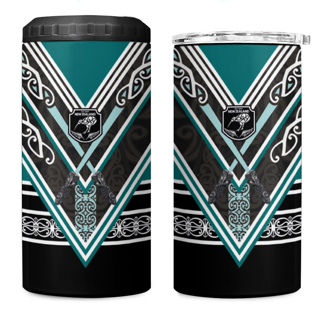 New Zealand Maori Rugby 4 in 1 Can Cooler Tumbler Aotearoa Koru Geometric - Oceanic Color