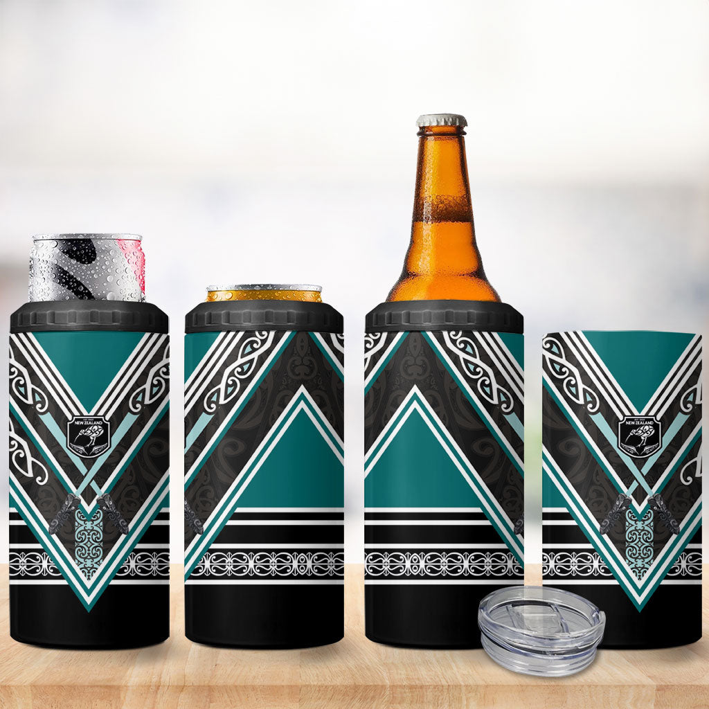 New Zealand Maori Rugby 4 in 1 Can Cooler Tumbler Aotearoa Koru Geometric - Oceanic Color