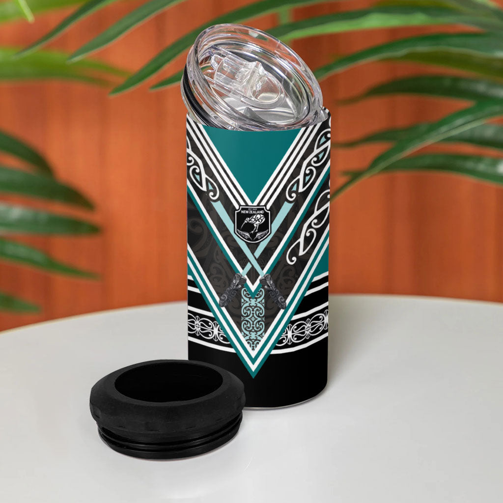 New Zealand Maori Rugby 4 in 1 Can Cooler Tumbler Aotearoa Koru Geometric - Oceanic Color