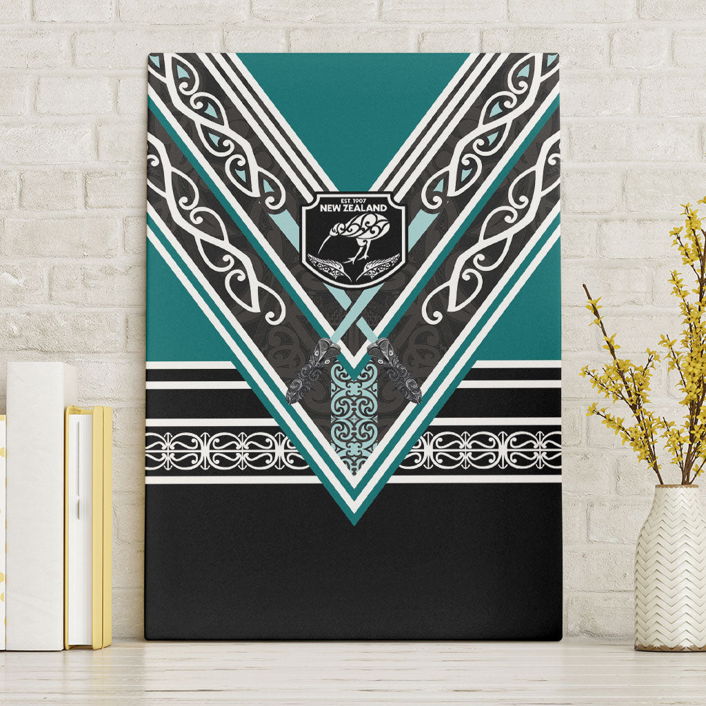 New Zealand Maori Rugby Canvas Wall Art Aotearoa Koru Geometric - Oceanic Color