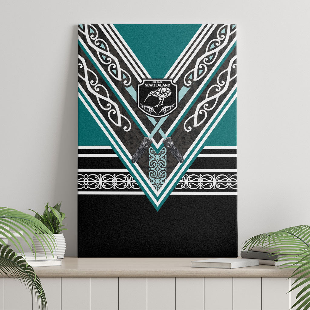New Zealand Maori Rugby Canvas Wall Art Aotearoa Koru Geometric - Oceanic Color